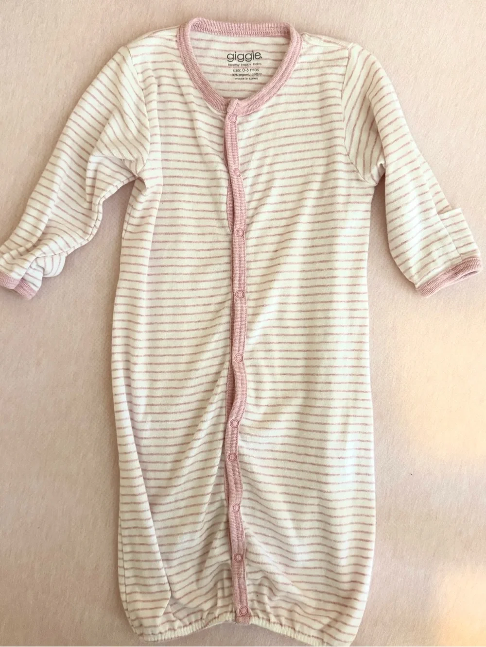 Giggle Baby Girl Pink Stripe Convertible Infant Sleep Gown - Organic Cotton- EUC